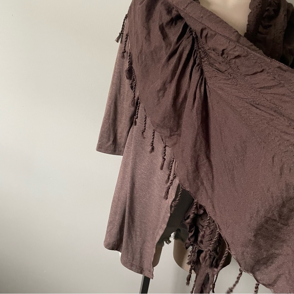 Papillon Lagenlook Fringe Trim Ruffled Open Cardigan Scarf Neck Wrap Boho - Picture 6 of 9